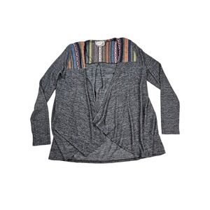 Skonhet Sweater Womens Large Gray Open Front Boho Aztec Southwestern Stretch